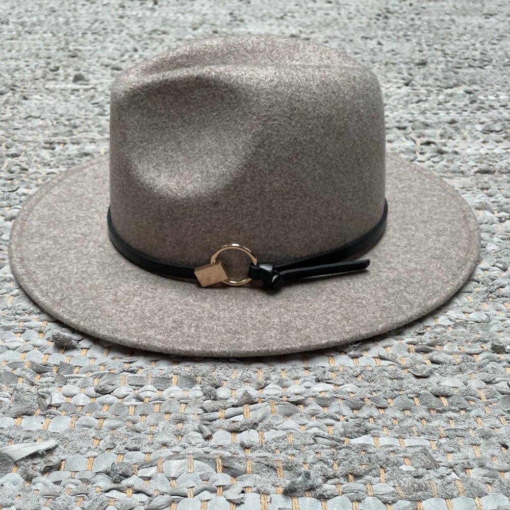 Wool, wheat colored, adjustable, wide brim, fedora hat